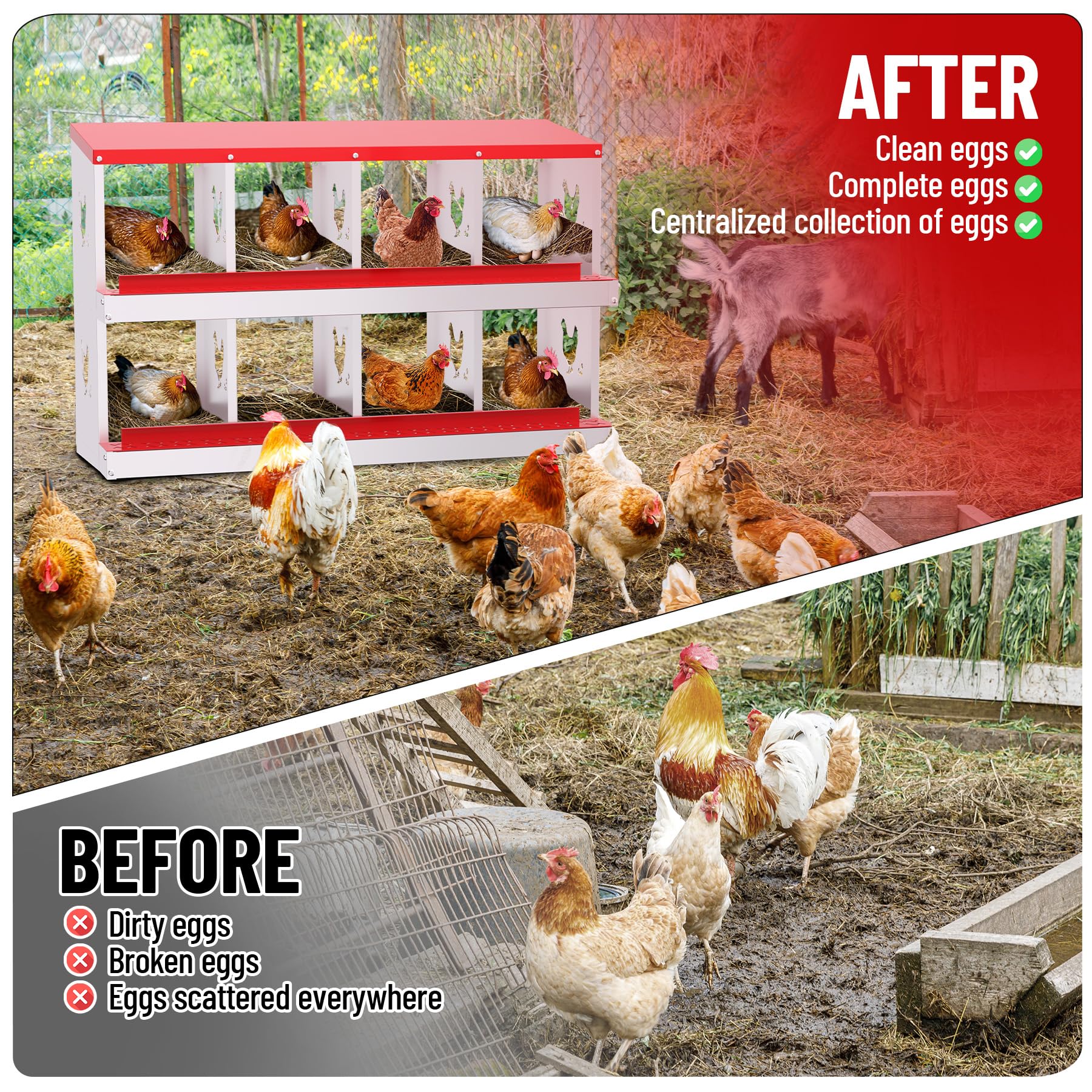 Garvee Chicken Nesting Box 8 Compartment Metal Galvanized Steel Durable Rust-Resistant Easy Egg Collection Ventilated for Coop