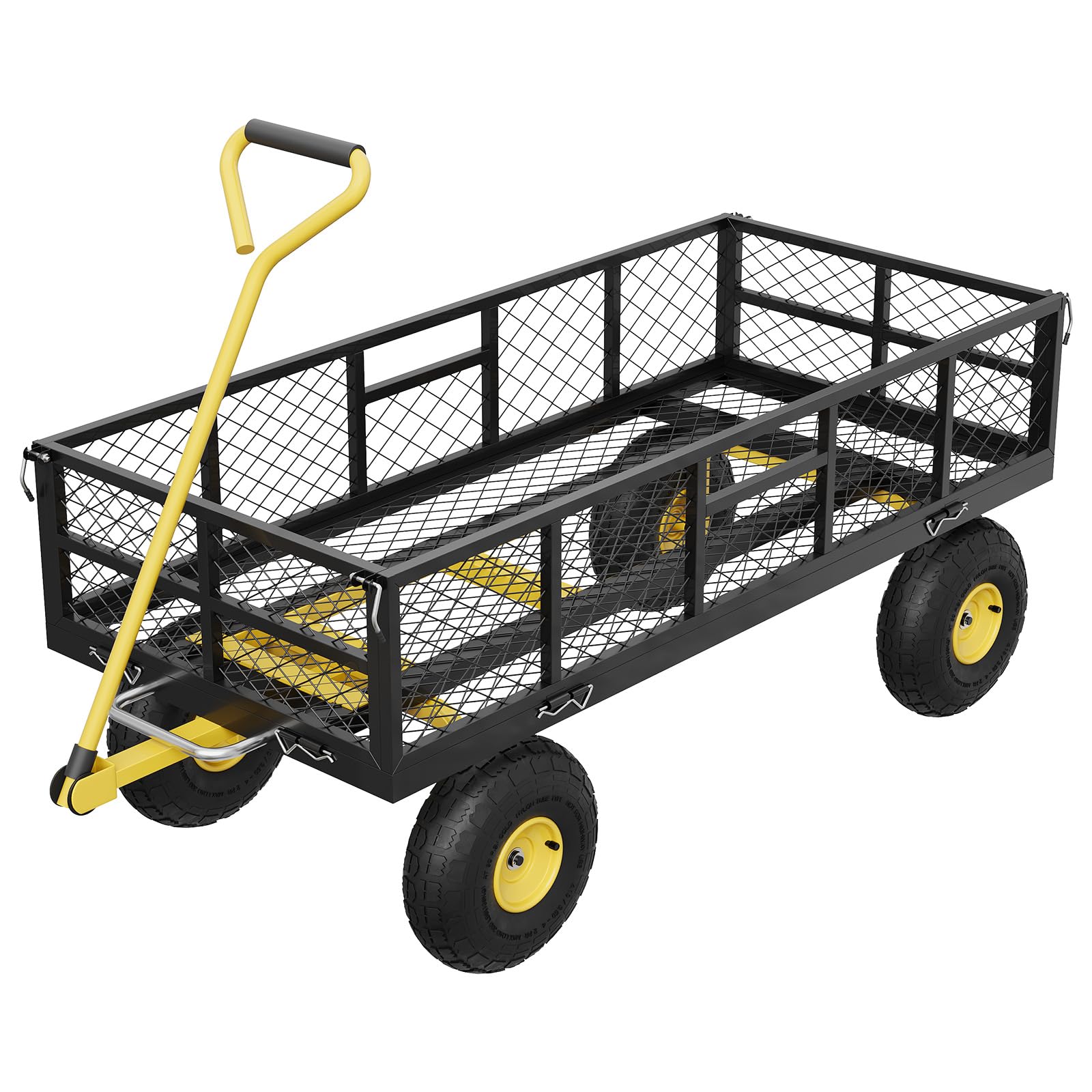 Garvee Garden Dump Cart Heavy Duty Steel 900 LBS Load Capacity Quick-Release Dumping Removable Sidewalls 10" Pneumatic Tires 180° Swivel Handle Yard Farm Utility