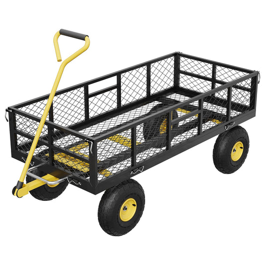 Garvee Garden Dump Cart Heavy Duty Steel 900 LBS Load Capacity Quick-Release Dumping Removable Sidewalls 10" Pneumatic Tires 180° Swivel Handle Yard Farm Utility