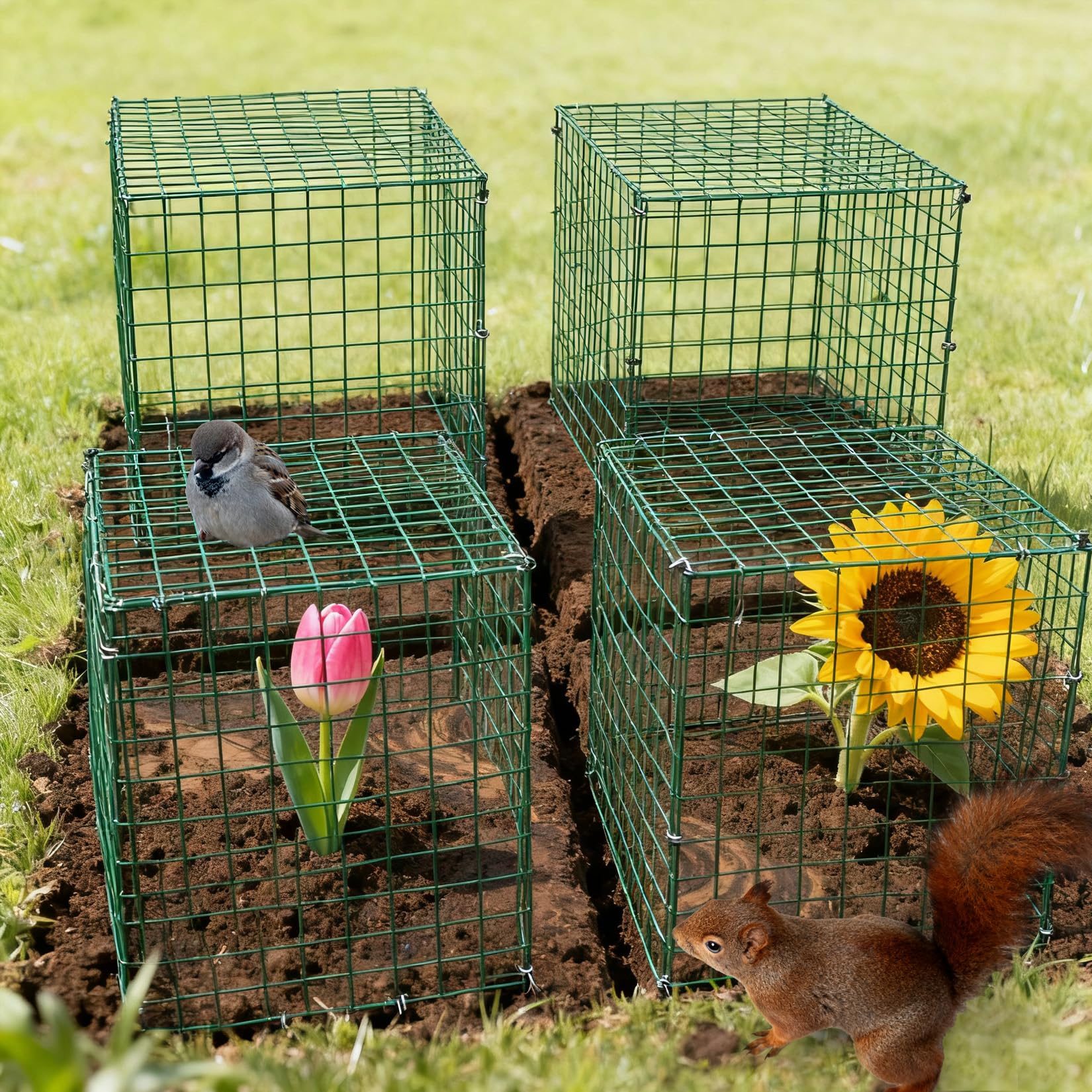 Garvee 18-Pack Heavy Duty Plant Covers with Stakes - Rust-Proof Coated Steel - Adjustable Cylindrical & Rectangular Cages - Includes Stakes, Ties, Gloves - Garden Protection for Vegetables & Flowers
