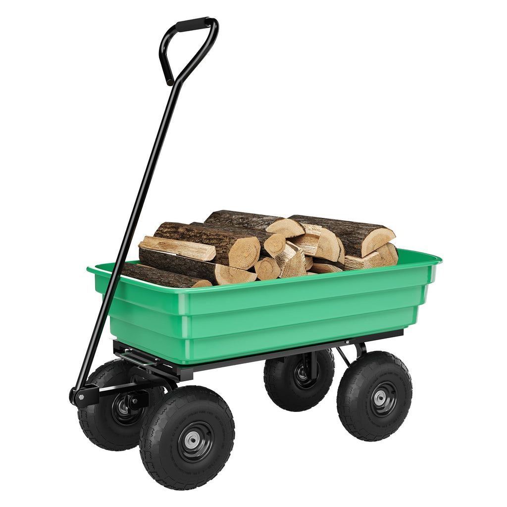 Garvee 1200 lb All-Terrain Yard Wagon, Heavy-Duty Garden Cart with Quick Dump Poly Bed, Adjustable Handle & Pneumatic Tires for Soil, Mulch, Plants & Tools