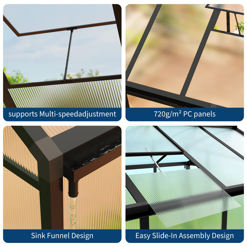 Garvee 6 × 10 ft Walk-In Greenhouse, Polycarbonate Greenhouse with Aluminum Frame, Roof Vent, Gutter System & Lockable Sliding Door for Backyard Garden