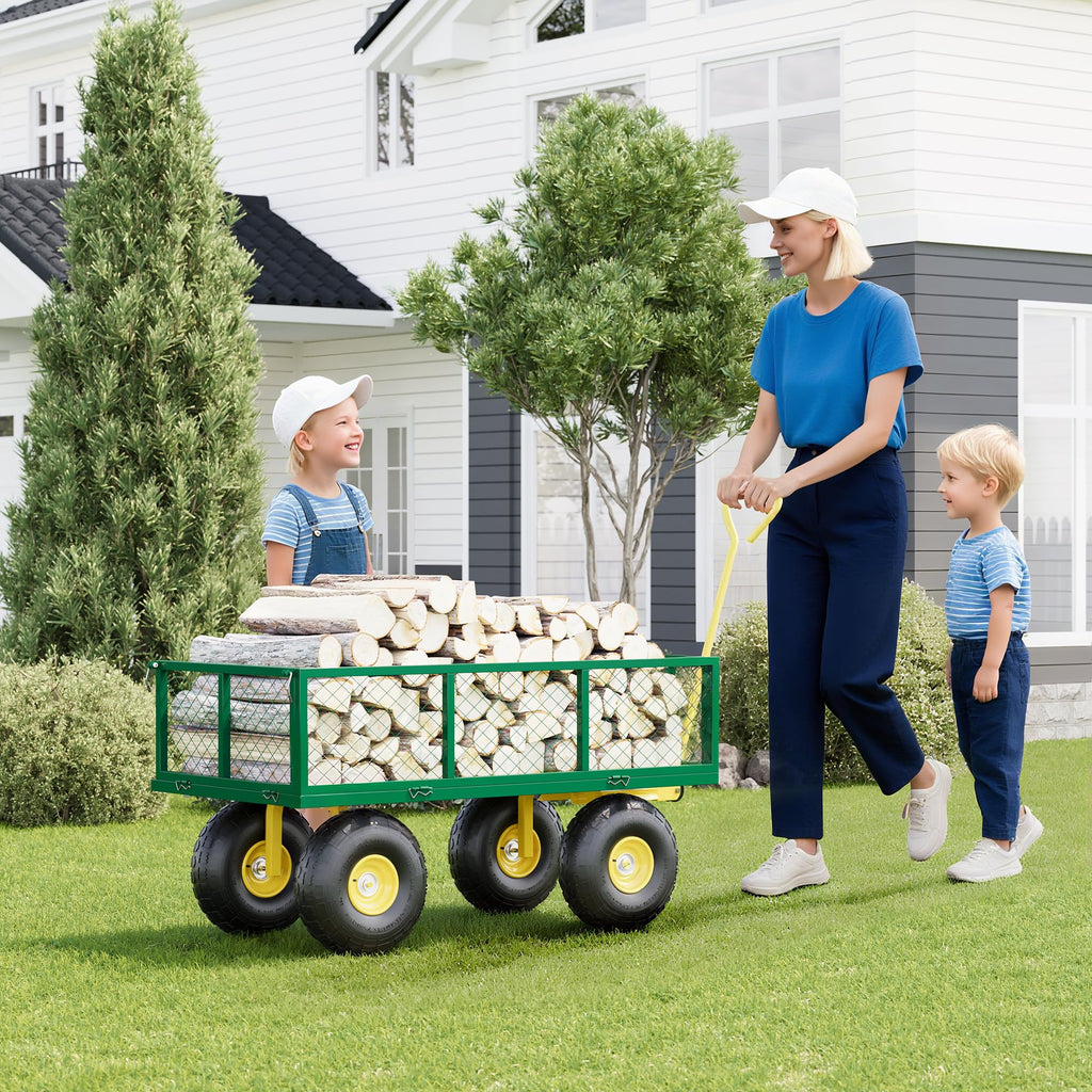 Garvee 900 Lbs Garden Wagon Heavy-Duty Steel Cart with 10" All-Terrain Tires, Removable Mesh Panels, 180° Rotating Handle for Outdoor Gardens
