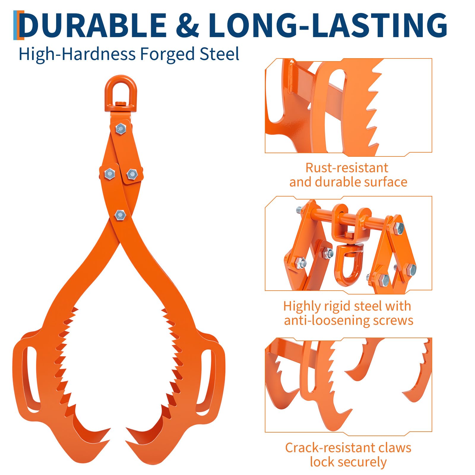 Garvee Heavy-Duty Log Lifting Tongs 28in 4 Claw Serrated Steel Non-Slip Grip Powder-Coated Durable Orange Forestry & Logging