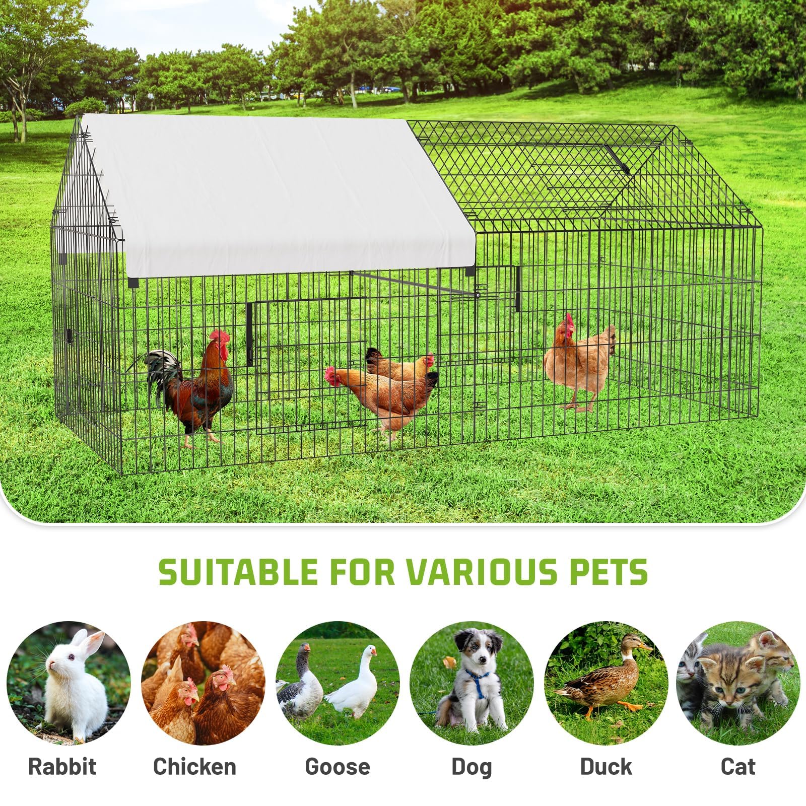 GARVEE 7.1'x3.2'x3.2' Large Walk-in Chicken Coop - Galvanized Steel with Waterproof Cover & Security Lock, Ventilated Outdoor Design