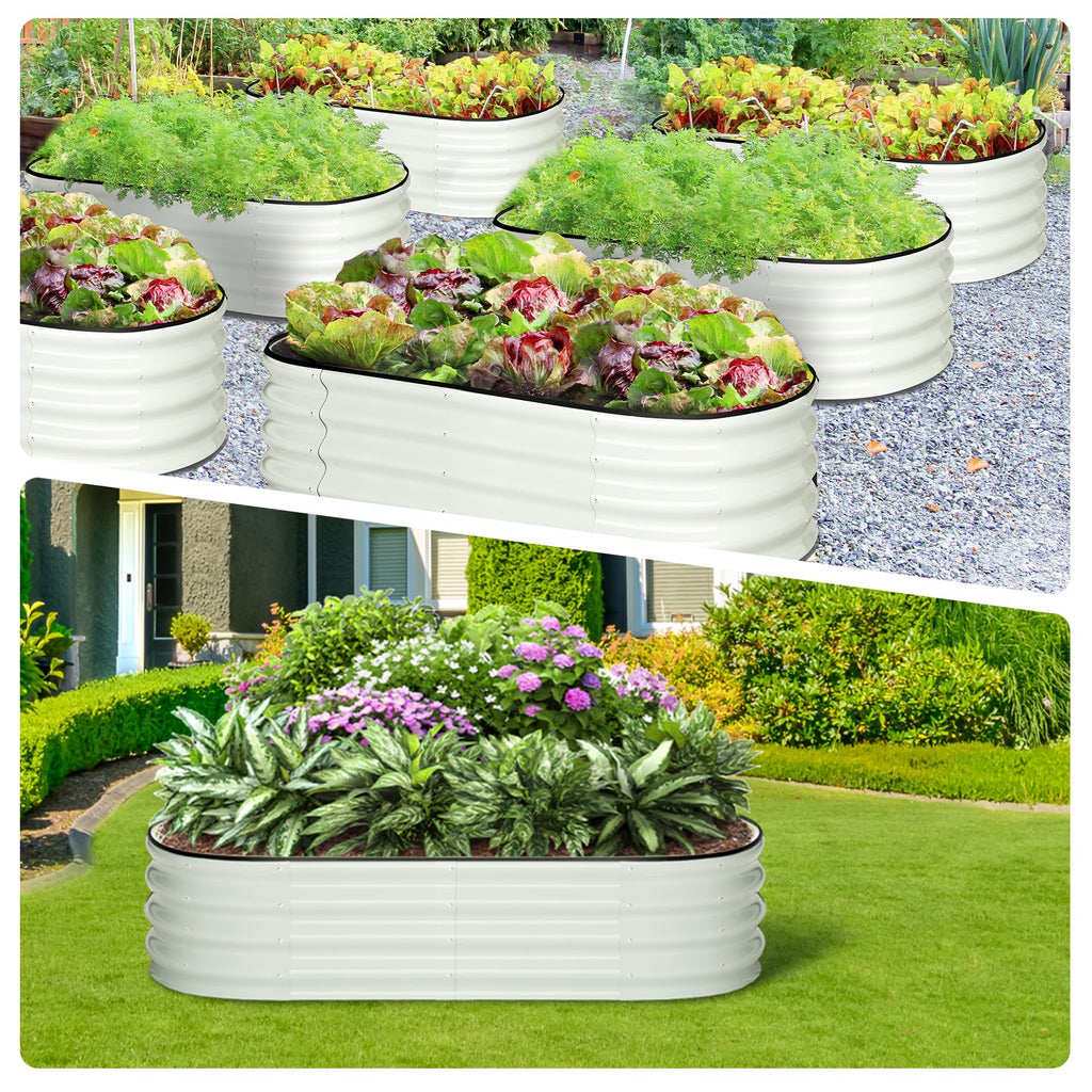 Garvee Oval Raised Garden Bed 4.5x2x1.5 FT Galvanized Metal with Open-Ended Base, Tool-Free Assembly, Rubber-Edge, Stable Structure for Outdoor Planting