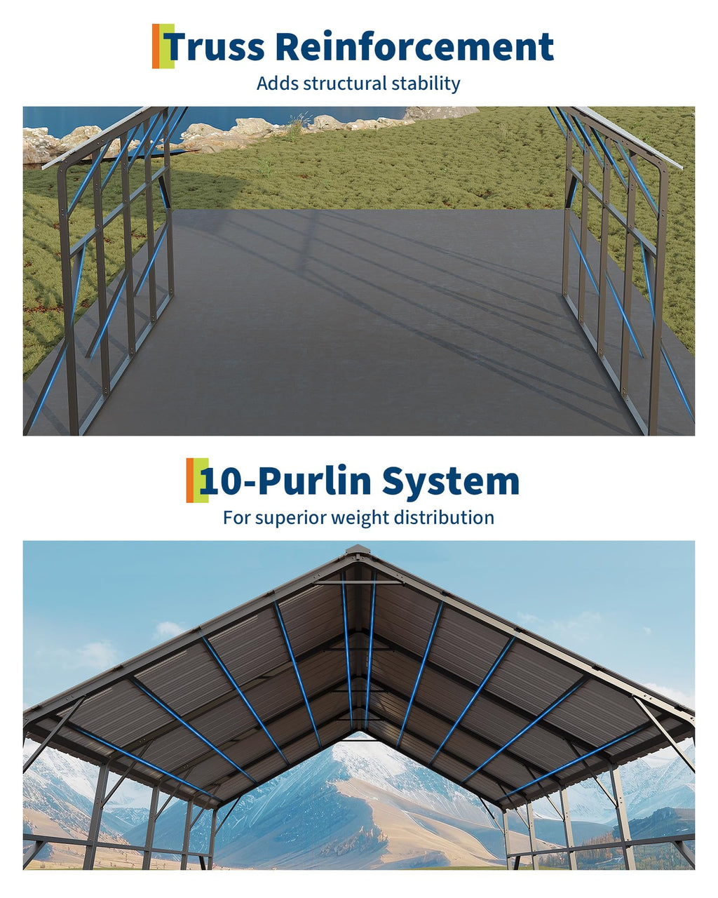 Garvee 20 x 20 ft Metal Carport Kit, Heavy-Duty 2-Car Shelter with 120° Vertical Roof, 173 in Peak Height for RVs & Tractors