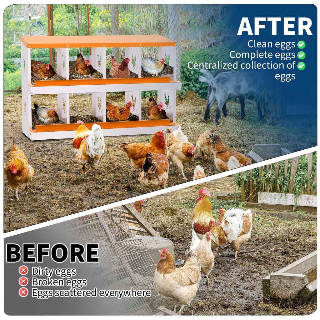 Garvee 8-Hole Chicken Nest Box Heavy Duty Galvanized Steel  Ventilation System Bioengineering Design Orange for Hens Ducks Small Poultry