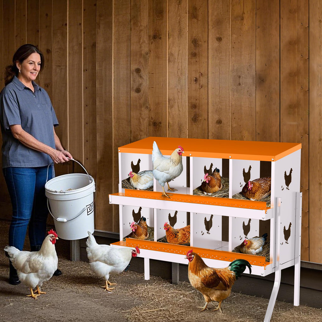 Garvee 8-Hole Bracket Legs Chicken Nesting Box Galvanized Steel Rustproof Automatic Egg Collection Ventilated Easy Install Wall or Freestanding for Chicken Coop Orange