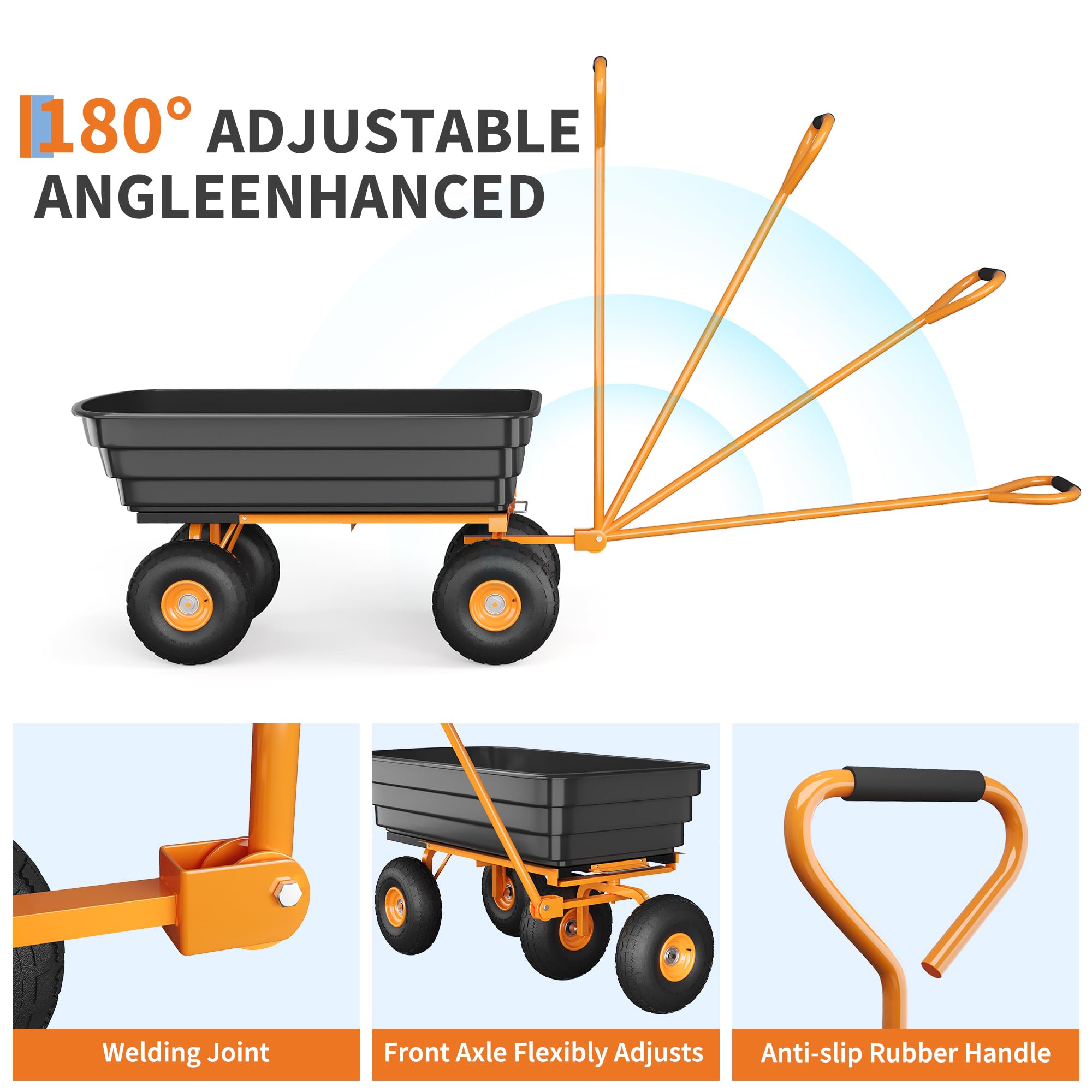 Garvee 600LB Capacity All-Terrain Yard Wagon – Heavy Duty Utility Cart with Quick-Dump & Adjustable Handle, Perfect for Hauling Soil, Plants, Gardening Tools, and Landscaping Work