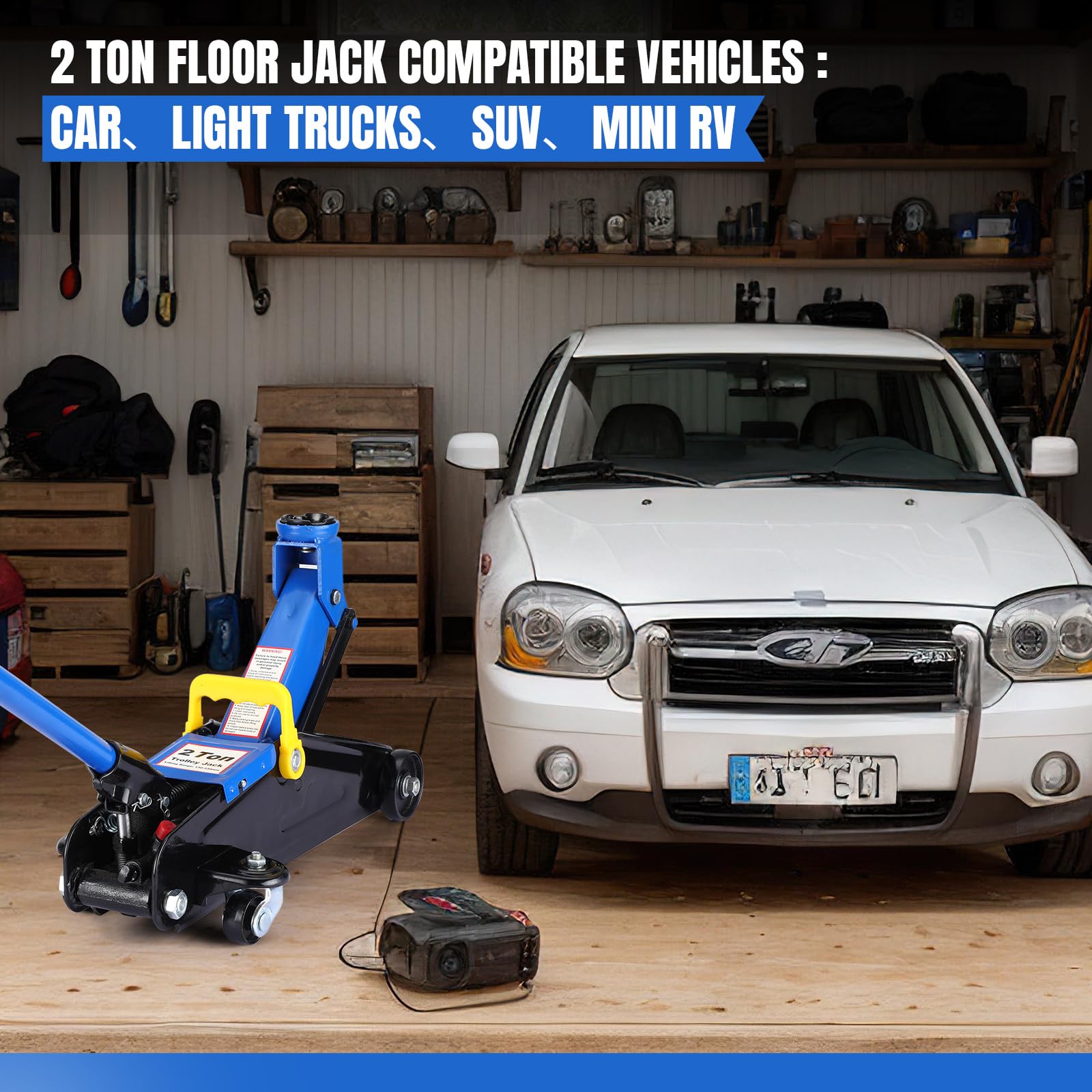 Garvee 2 Ton Hydraulic Floor Jack, Low Profile 4400 Lbs Car Jack, Portable Car Lift Jack, Quick Lift Pump, Heavy Duty Steel Car Hydraulic Trolley Jack , Lift Range 3.35"-13"