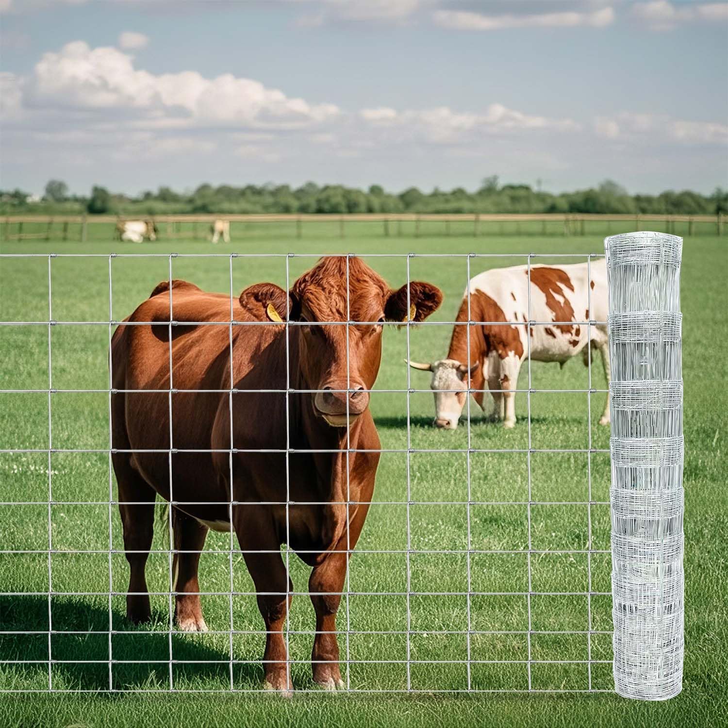 GARVEE 5'x164' Heavy Duty Galvanized Wire Mesh - 14-Gauge Steel Fence for Pasture/Stable/Yard Enclosure (Farm Fencing)