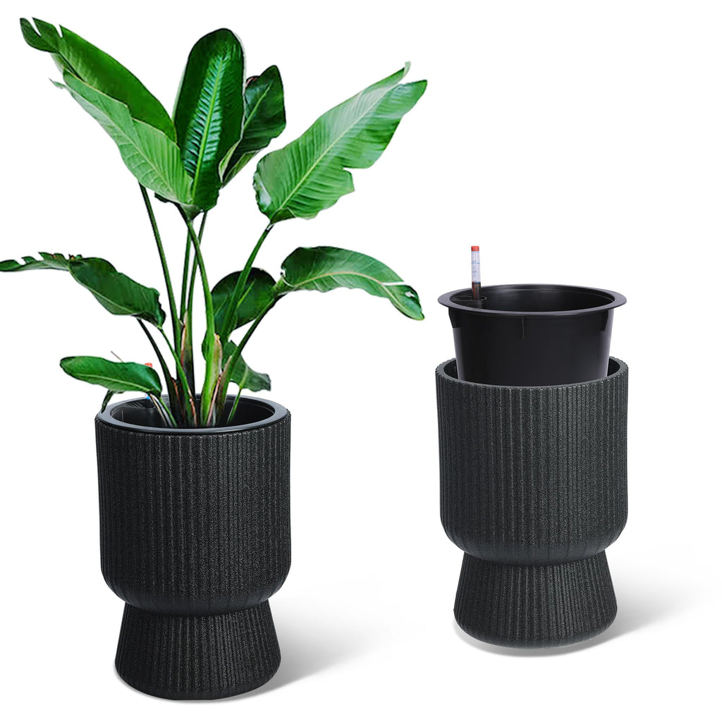 Garvee 14 Inch Self Watering Plant Pots with Drainage Holes, Water Level Monitor, Tall Indoor Planters, Freeze-Proof UV Material, Ideal for Patio & Porch