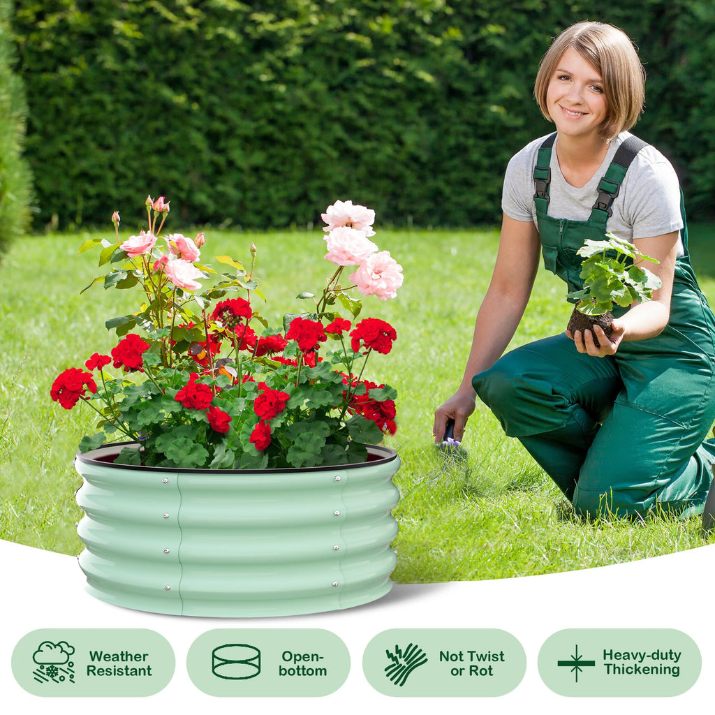 Garvee Round Galvanized Raised Garden Bed - Heavy-Duty Steel, Open Bottom Design - 2FT/3FT/4FT Sizes - Safety Corners - Outdoor Flower & Vegetable Gardening