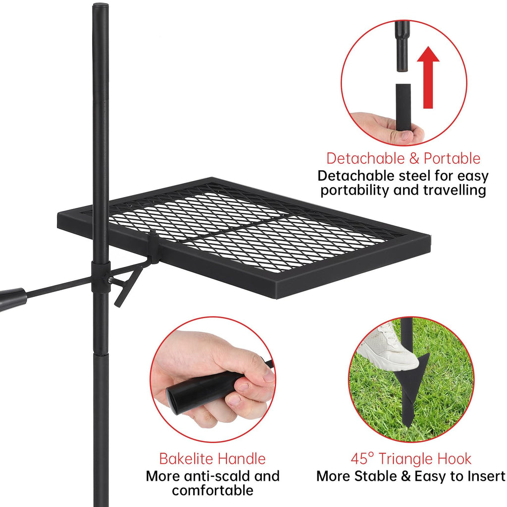 Garvee Alloy Steel Outdoor Grill with 600°F Coating - Heavy-Duty Folding & Freestanding Fire Pit Grates - Complete Accessories Kit - Durable, Portable, Versatile for Camping & Backyard