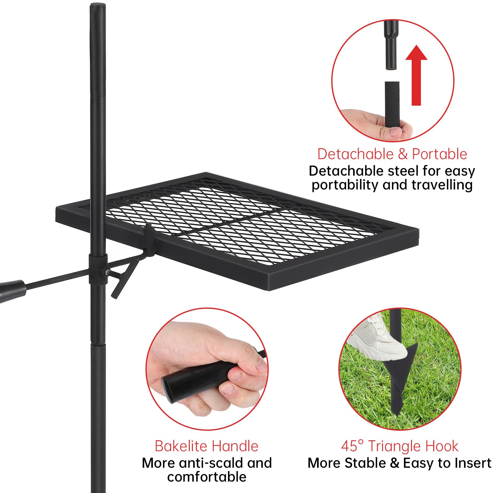 Garvee Alloy Steel Outdoor Grill with 600°F Coating - Heavy-Duty Folding & Freestanding Fire Pit Grates - Complete Accessories Kit - Durable, Portable, Versatile for Camping & Backyard