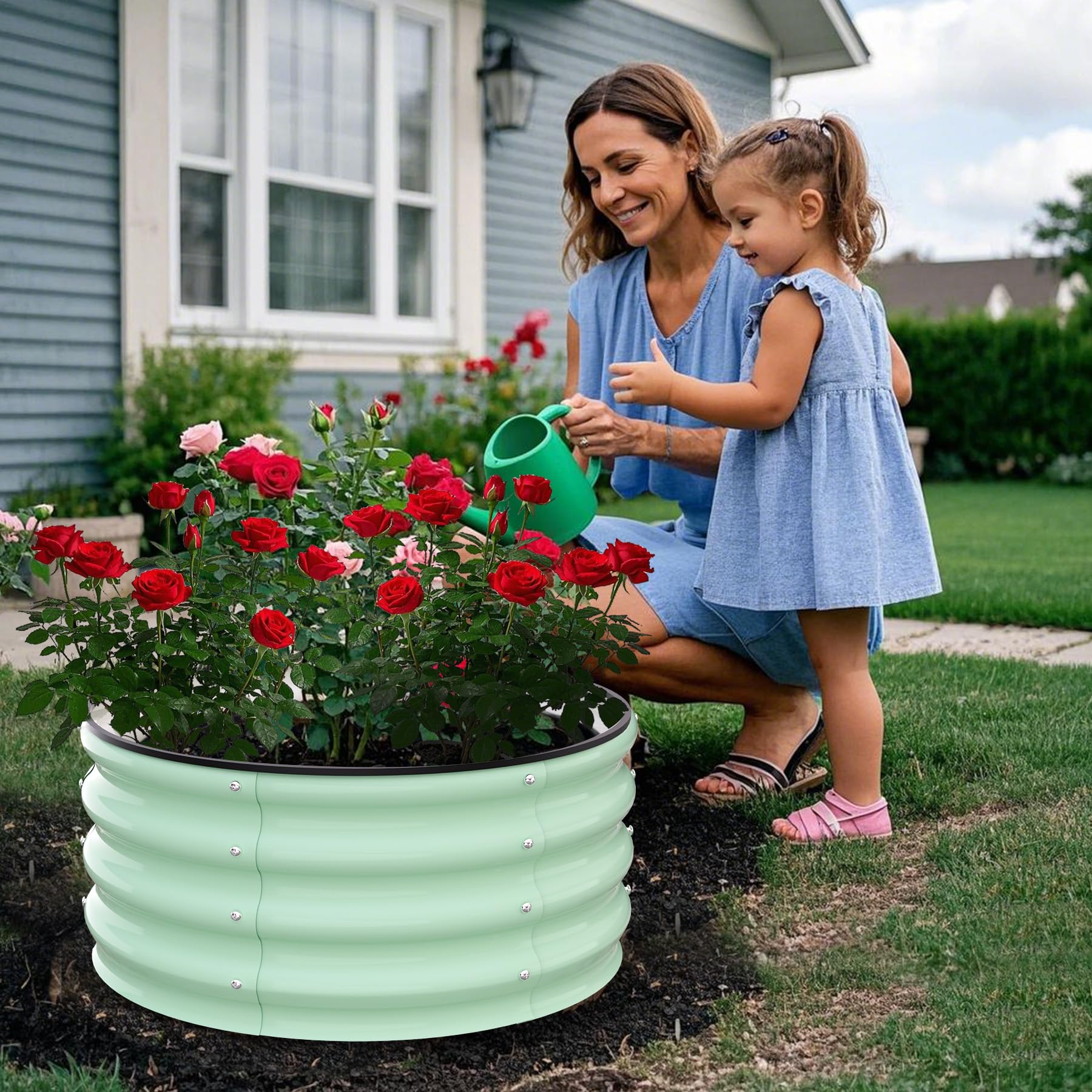 Garvee Round Galvanized Raised Garden Bed - Heavy-Duty Steel, Open Bottom Design - 2FT/3FT/4FT Sizes - Safety Corners - Outdoor Flower & Vegetable Gardening