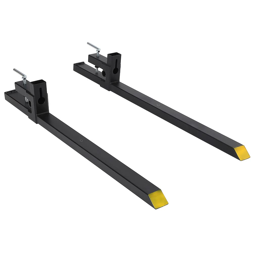 Garvee Pallet Forks 43 Inch Clip-On Tractor Forks 1500 lbs Capacity Adjustable Stabilizer Bar Steel Durable for Skid Steer Agriculture Farms