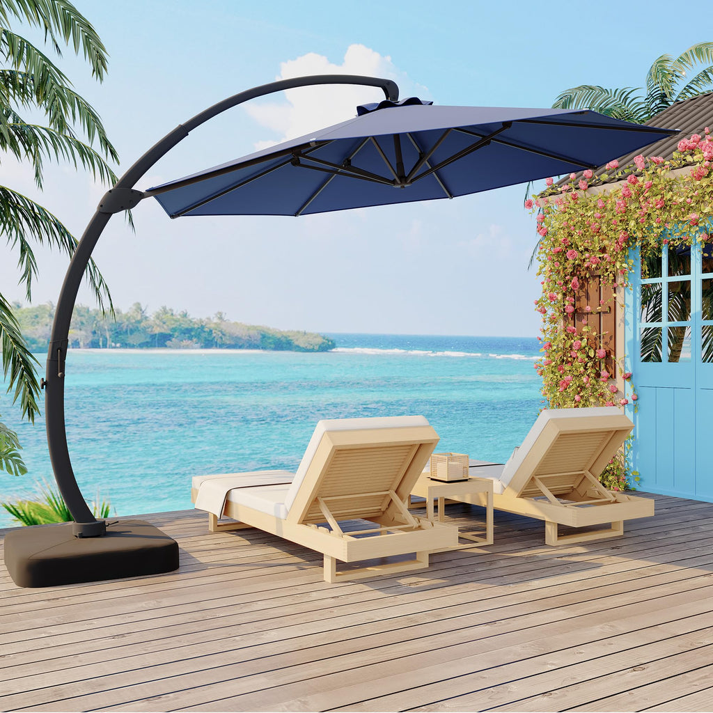 Garvee Large Round Aluminum Offset Umbrella – 360° Rotation, Infinite Tilt, 220g Polyester, Heavy-Duty Rust-Proof Base, Patio Poolside Garden