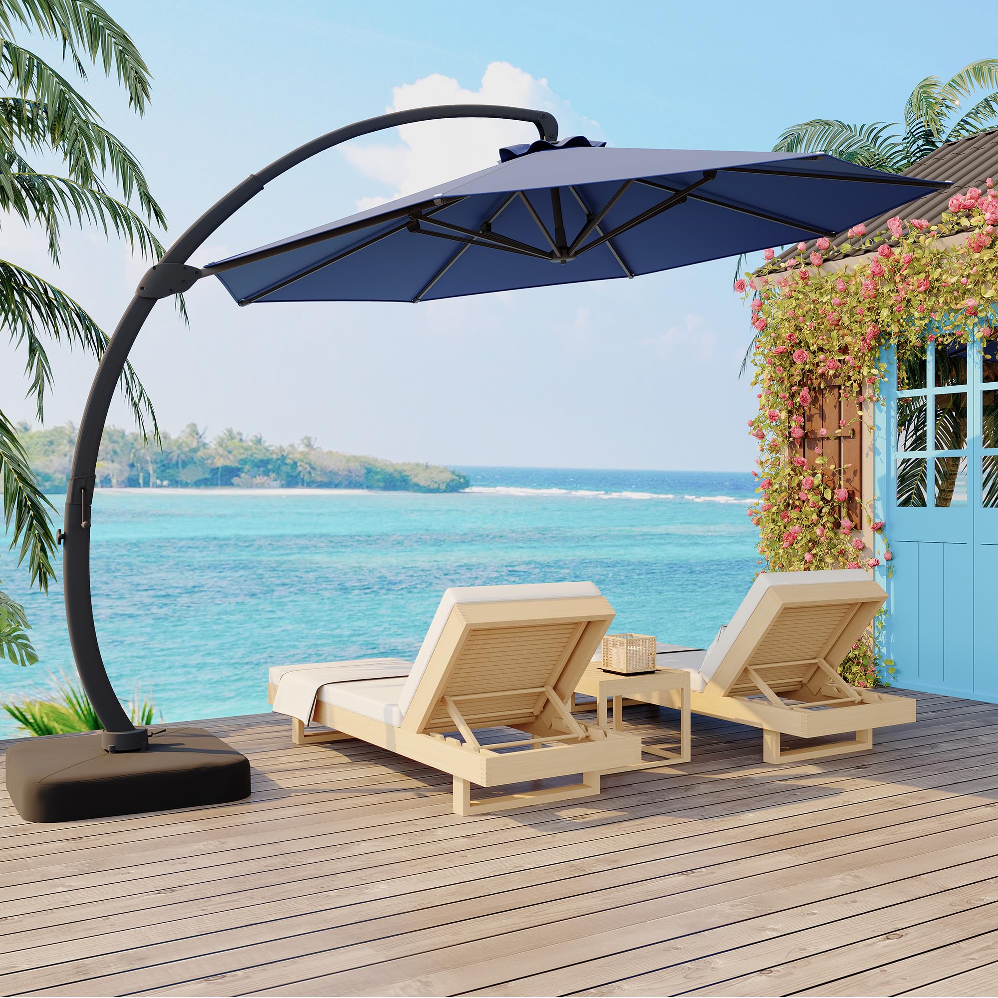 Garvee Large Round Aluminum Offset Umbrella – 360° Rotation, Infinite Tilt, 220g Polyester, Heavy-Duty Rust-Proof Base, Patio Poolside Garden