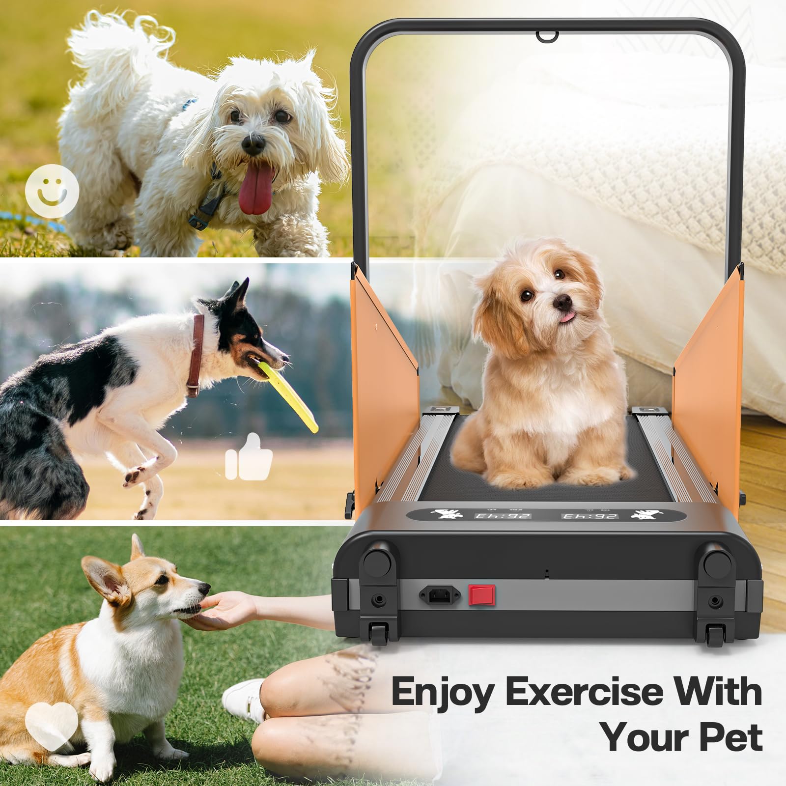 Garvee Dog Treadmill for Small and Medium Dogs, 2.5 Hp Foldable Pet Treadmill for Doggy Running Machine, 2 in 1 Foldable Pet Pacer Treadmill Pad with LED Display for Home Use, Orange
