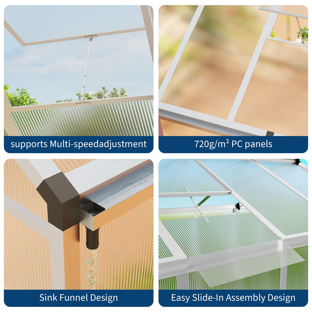 Garvee 6x8 FT Walk-in Greenhouse Aluminum Frame Polycarbonate Panels Roof Vent Ground Nails Backyard Garden