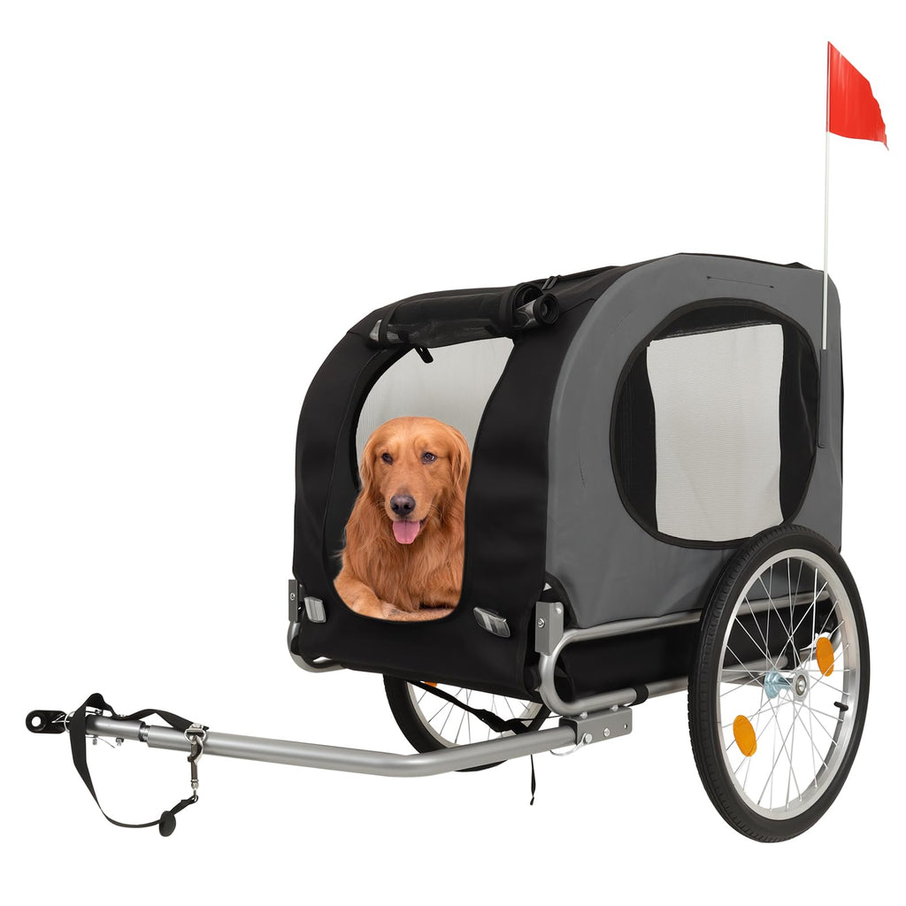 Garvee Dog Bike Trailer, Dog Trailer for Bicycle E-bike, Cargo Cycle Trailers with Coupler, Quick-Release Wheels, Supports up to 88LBS, Easy Folding Bike Carrier for Small/Medium Pets, Grey