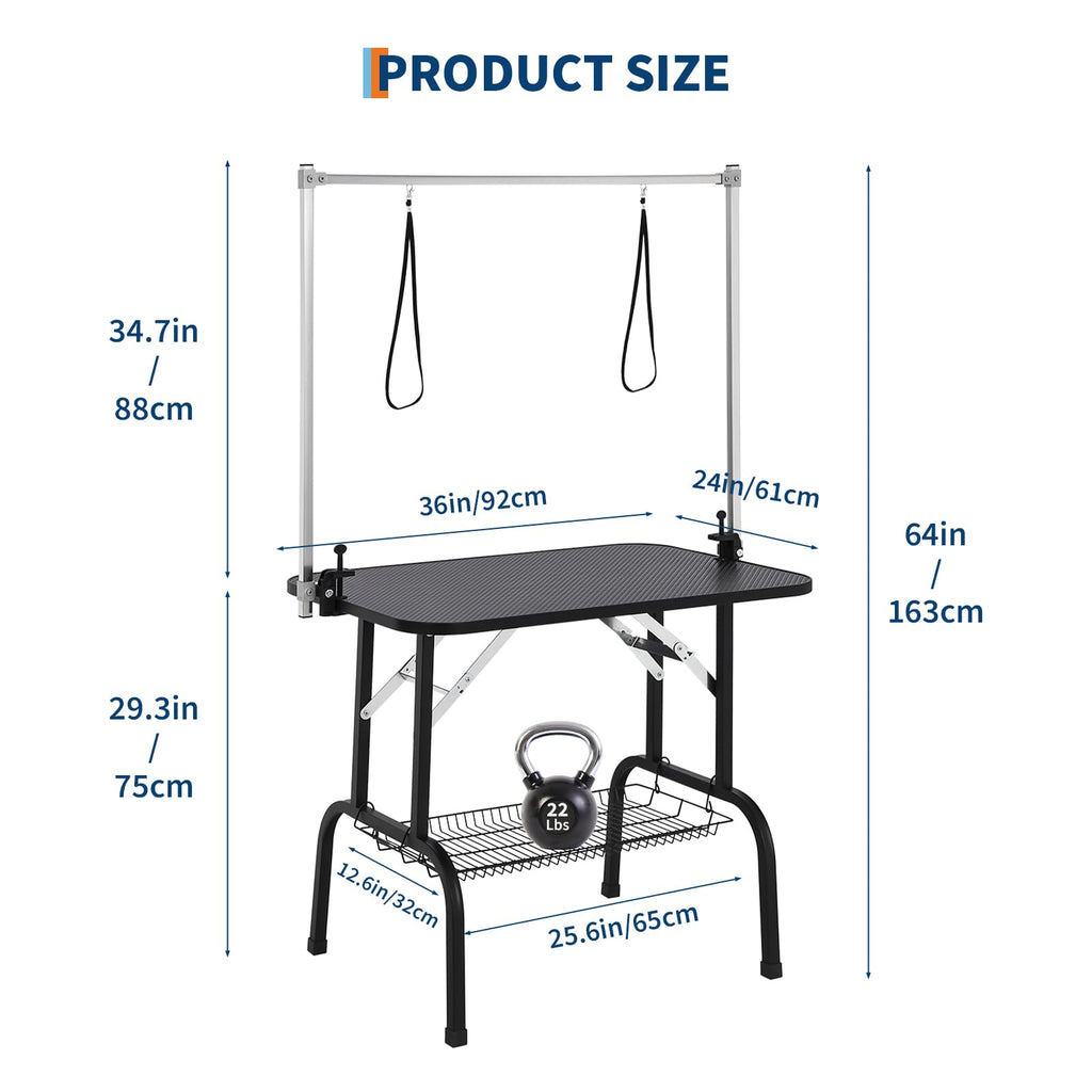 Garvee 36" Dog Grooming Table, Adjustable Height Pet Drying Desktop Foldable Pet Grooming Table Station with Arms, Noose, Mesh Tray 330LBS Capacity for Home and Pet Salon