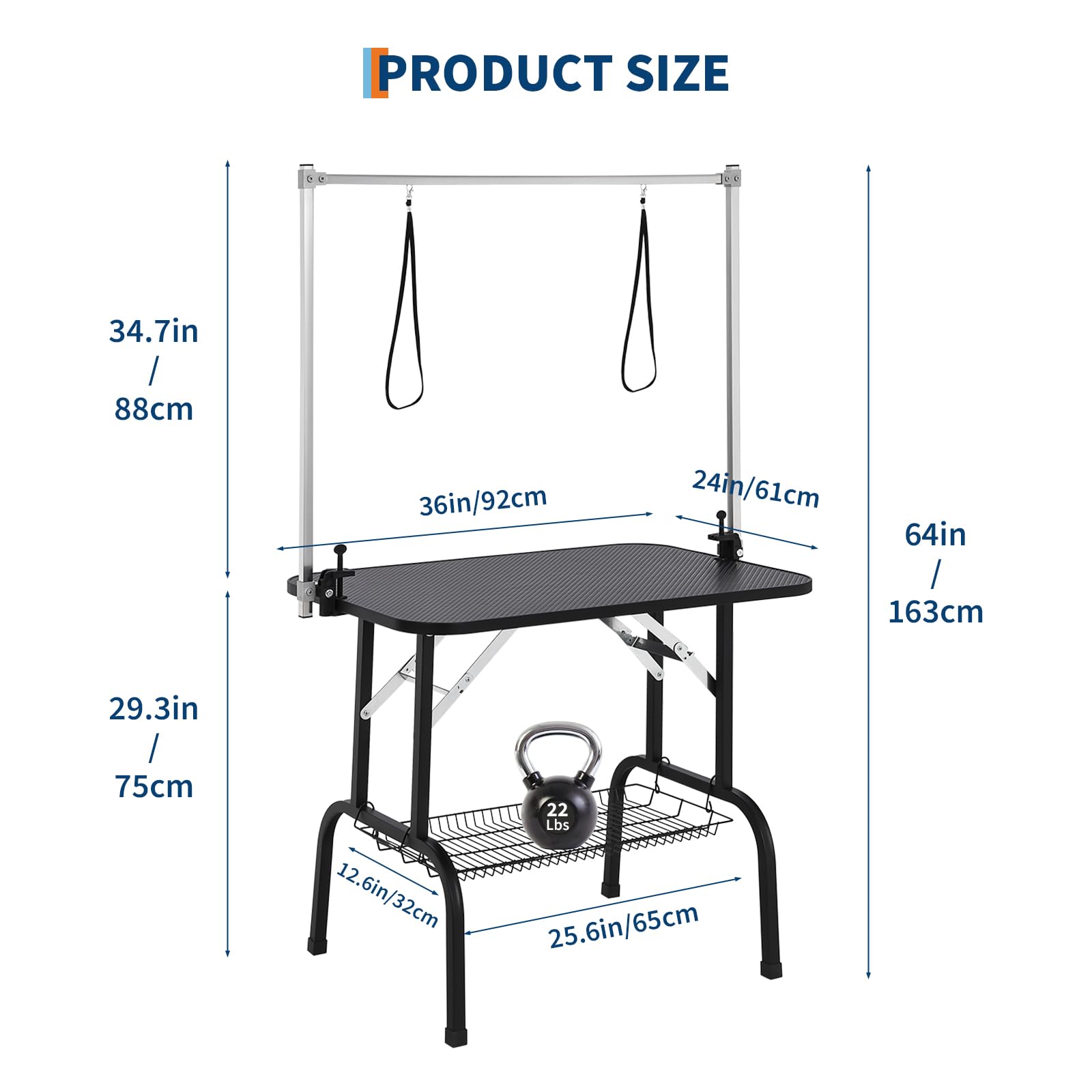 Garvee 36" Dog Grooming Table, Adjustable Height Pet Drying Desktop Foldable Pet Grooming Table Station with Arms, Noose, Mesh Tray 330LBS Capacity for Home and Pet Salon