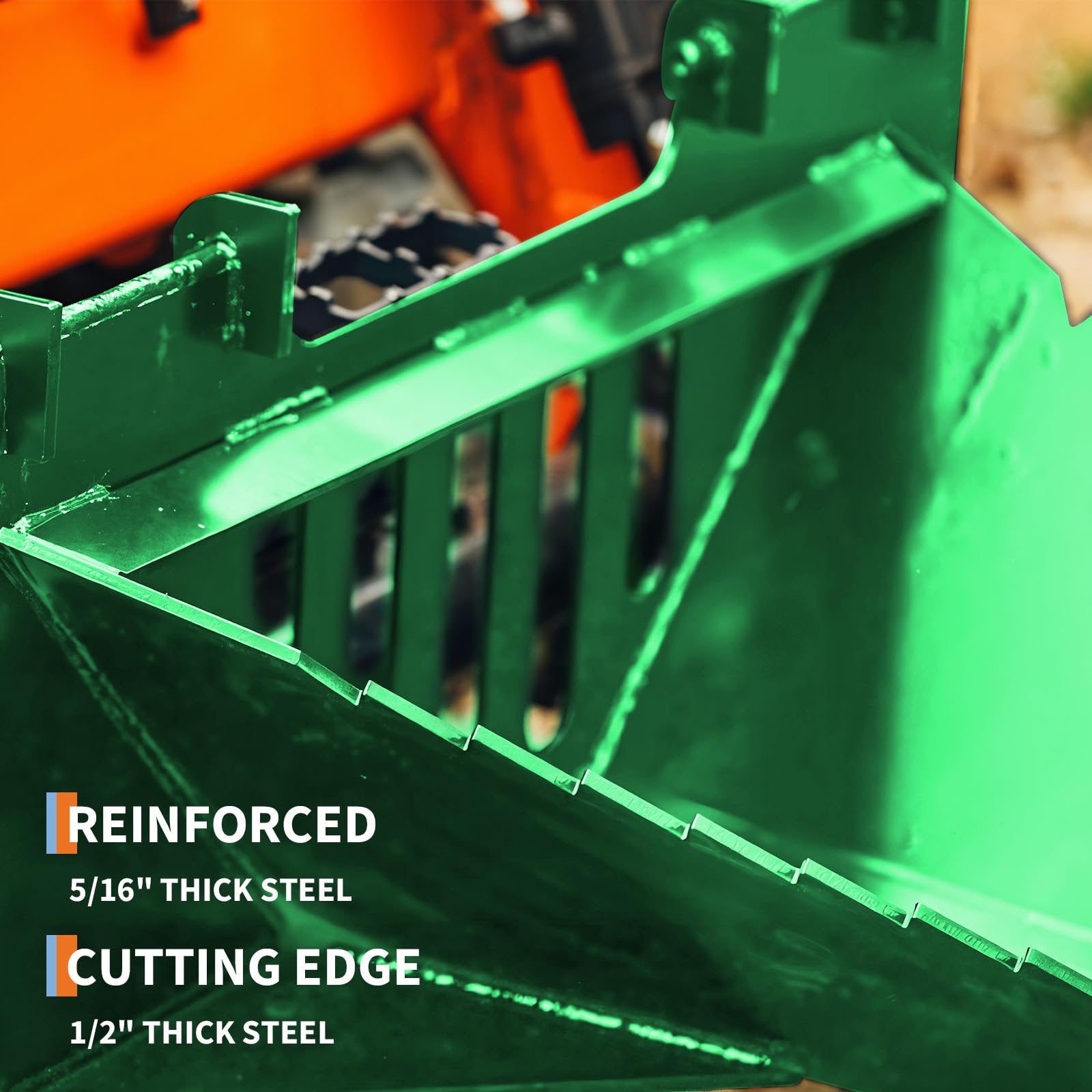 Garvee Economy Series Stump Bucket Attachment, Universal Skid Steer Quick Tach, Serrated Leading Edge, Tree Scoop Digger for Removing Smaller Tree Stumps and Light Duty Ripping Roots,Green