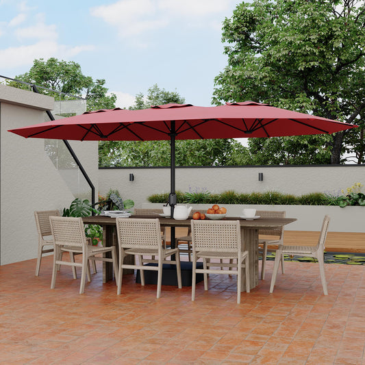 Garvee 15ft Double-Side Rectangular Pool Umbrella with Base - Large 133 sq.ft Shade, Manual Crank, 180G Polyester, Rust-Resistant Steel Ribs - Patio, Poolside, Backyard