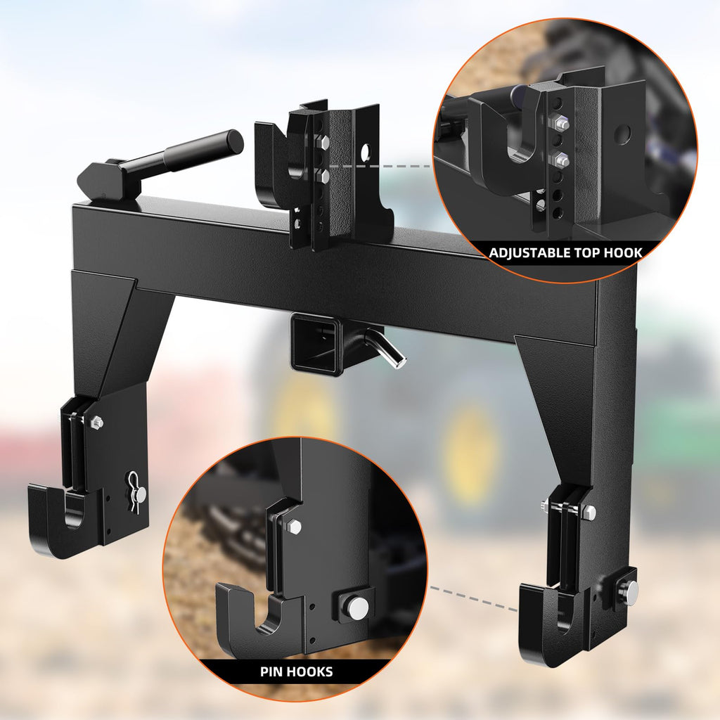 Garvee 3 Point Quick Hitch for Category 0 & 1 Tractors, 3000 LBS Lift, Heavy-Duty Steel, Easy Install, Dual Receivers, Black, Farm Use