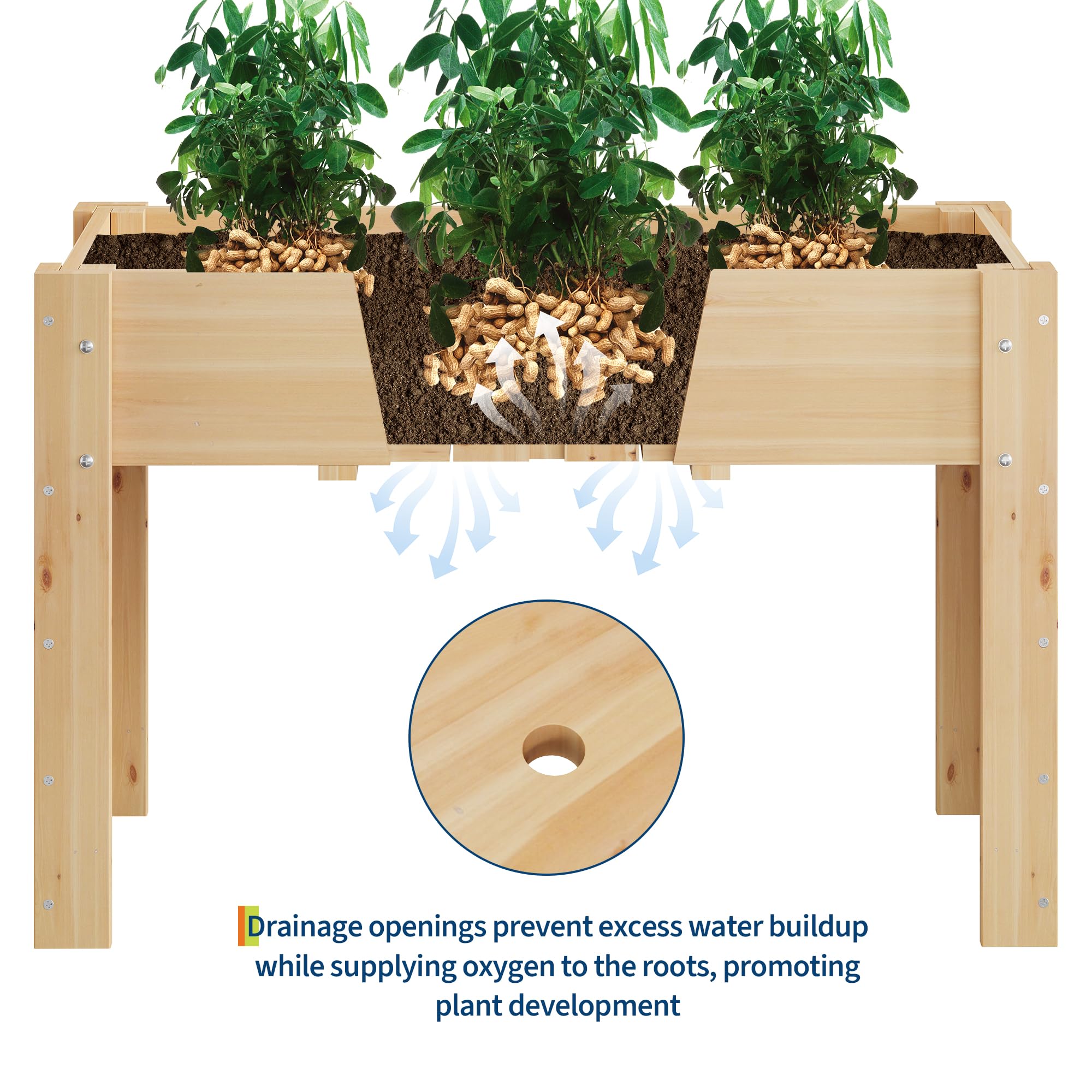 Garvee Raised Garden Bed 47x30x23in Solid Fir Wood Elevated Planter with Fabric Liner, Hooks & Legs for Outdoor Vegetable Herb Growing Patio