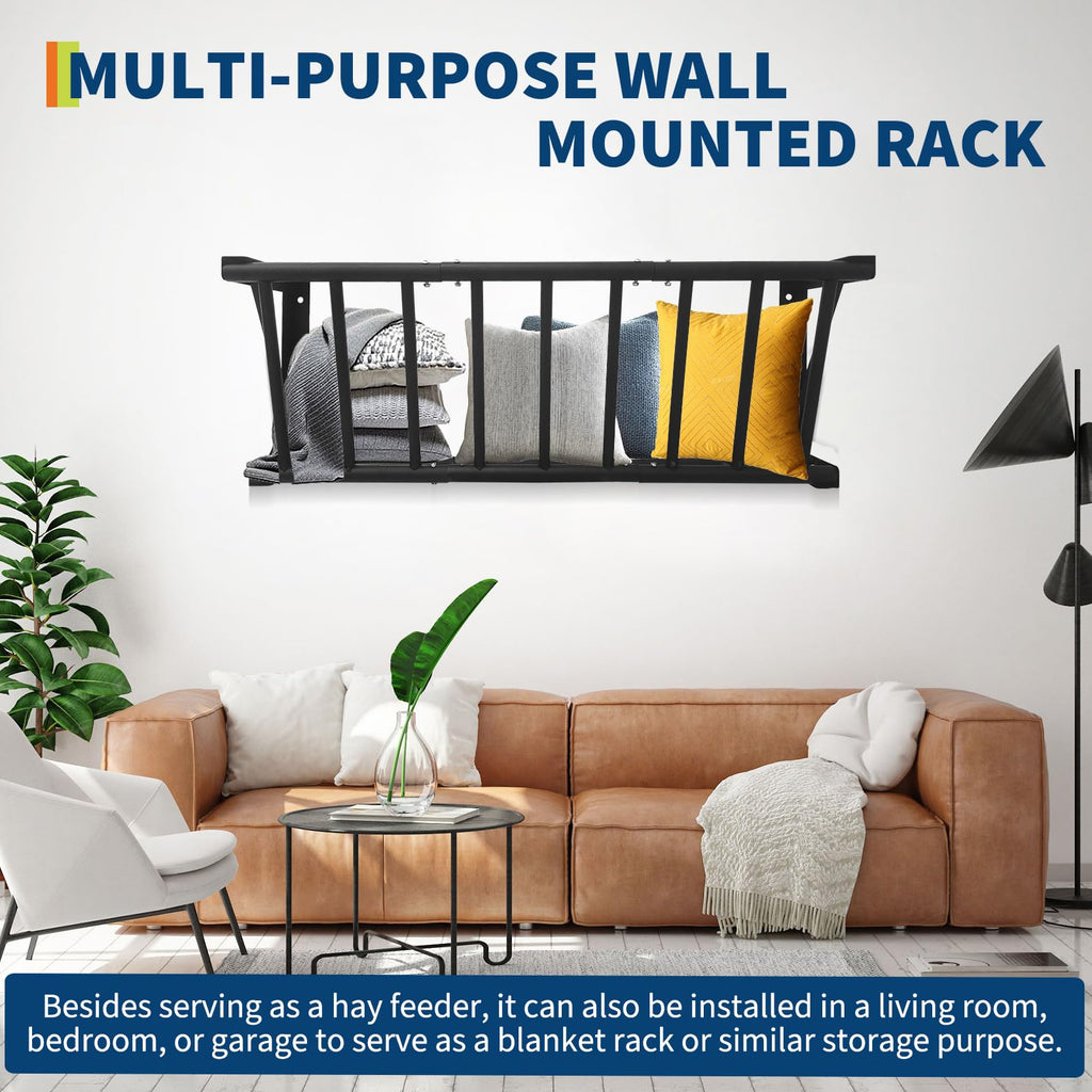 Garvee Wall Mount Hay Rack Livestock Feeder 40" Long 25 Gallon Capacity Heavy Duty Carbon Steel Rust-Resistant Easy Install Indoor Outdoor