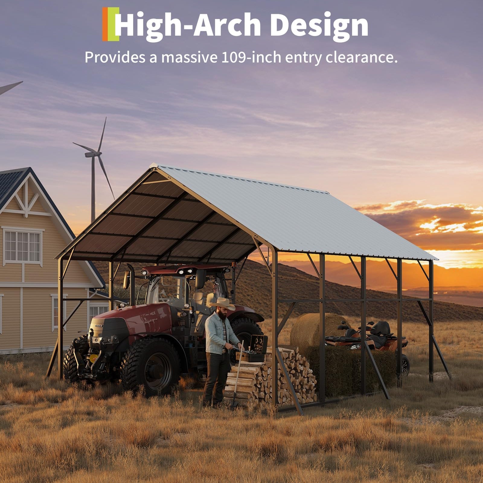 Garvee 20 x 20 ft Metal Carport Kit, Heavy-Duty 2-Car Shelter with 120° Vertical Roof, 173 in Peak Height for RVs & Tractors
