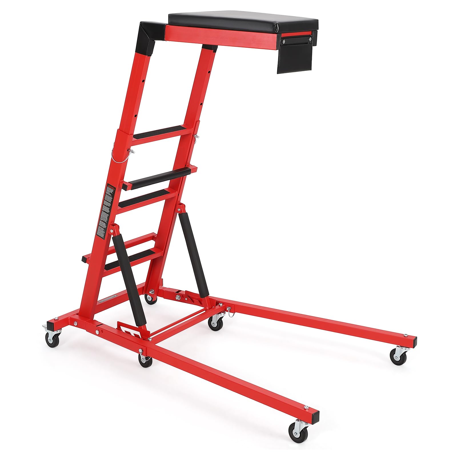 Garvee Automotive Engine Creeper Adjustable Height 48-66" Heavy Duty Steel 400LBS Capacity Foldable 6 Swivel Wheels Thick Cushion Tool Pouch for Garage