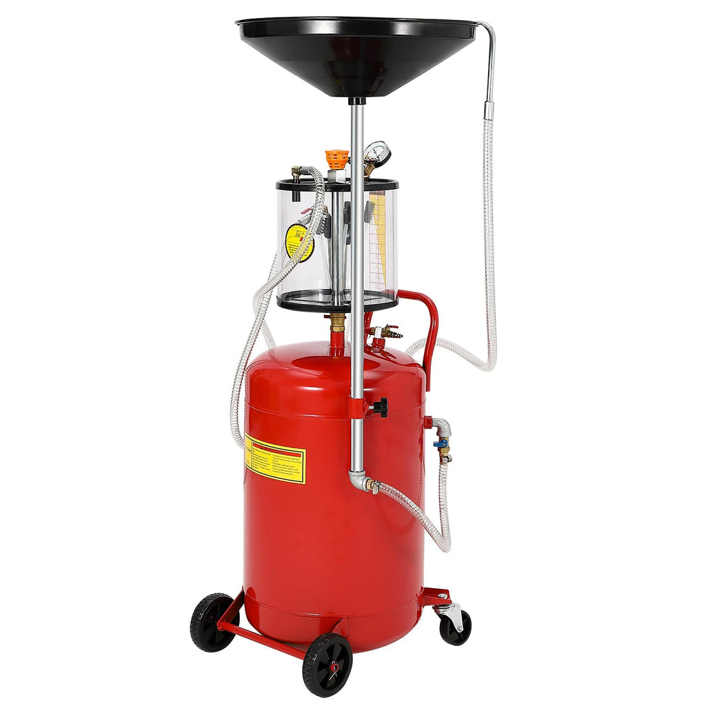 Garvee 20 Gallon Waste Oil Drain Tank, Air Operated Portable Oil Drainer with Adjustable Funnel & Measuring Cup, Heavy Duty Metal Construction, Wheels, for Automotive Workshops
