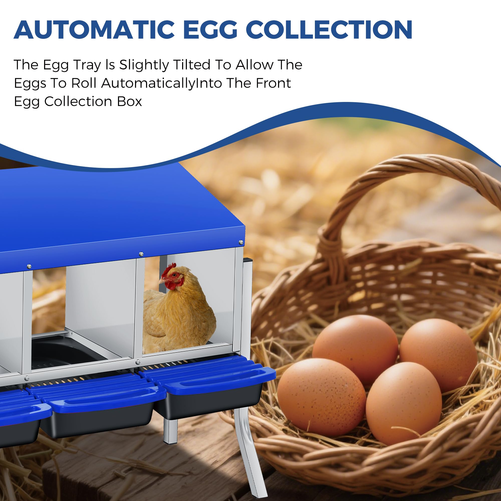Garvee Chicken Nesting Boxes, 3 Hole with Legs Metal Wall Mount Roll Away Nest with Removable Trays and Roll Out Egg Collection for Chicken Coop