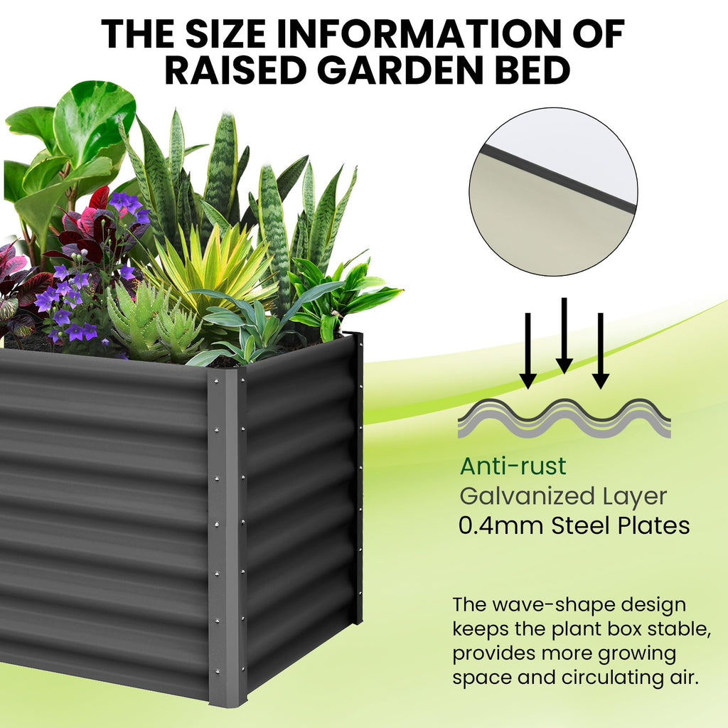 Garvee Raised Garden Bed Set of 2 6x3x2FT Galvanized Metal Durable Stability Open Base Safety Edge Dark Gray for Patios Yards Gardens
