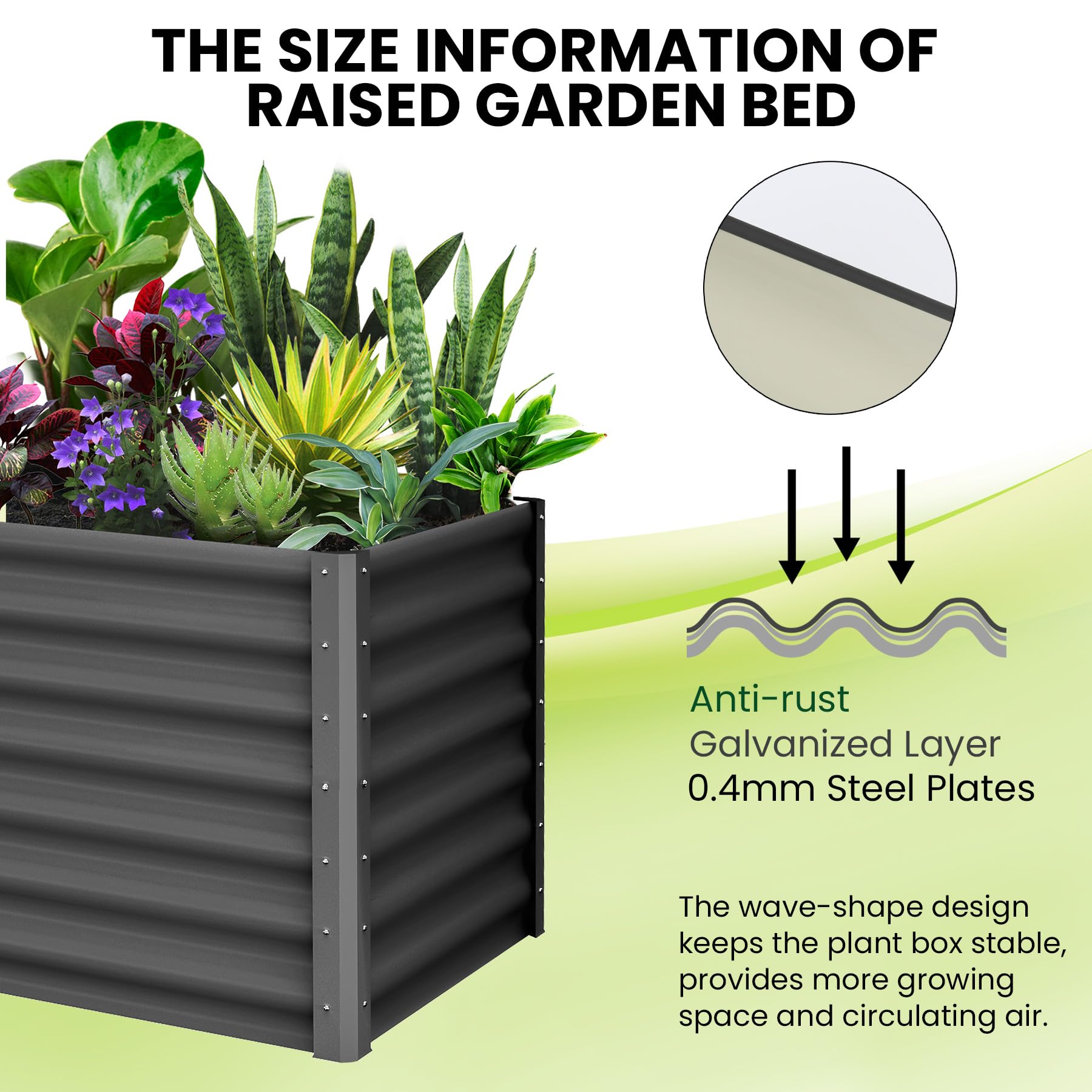 Garvee Raised Garden Bed Set of 2 6x3x2FT Galvanized Metal Durable Stability Open Base Safety Edge Dark Gray for Patios Yards Gardens