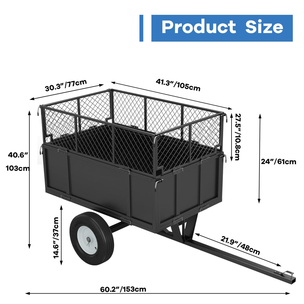 Garvee Heavy Duty Utility Trailer for ATV UTV 750lbs Capacity, 17 Cu. Ft. Bed, Removable Sides, Steel Frame, Pneumatic Tires, Hitch Compatible, Yard and Farm Use