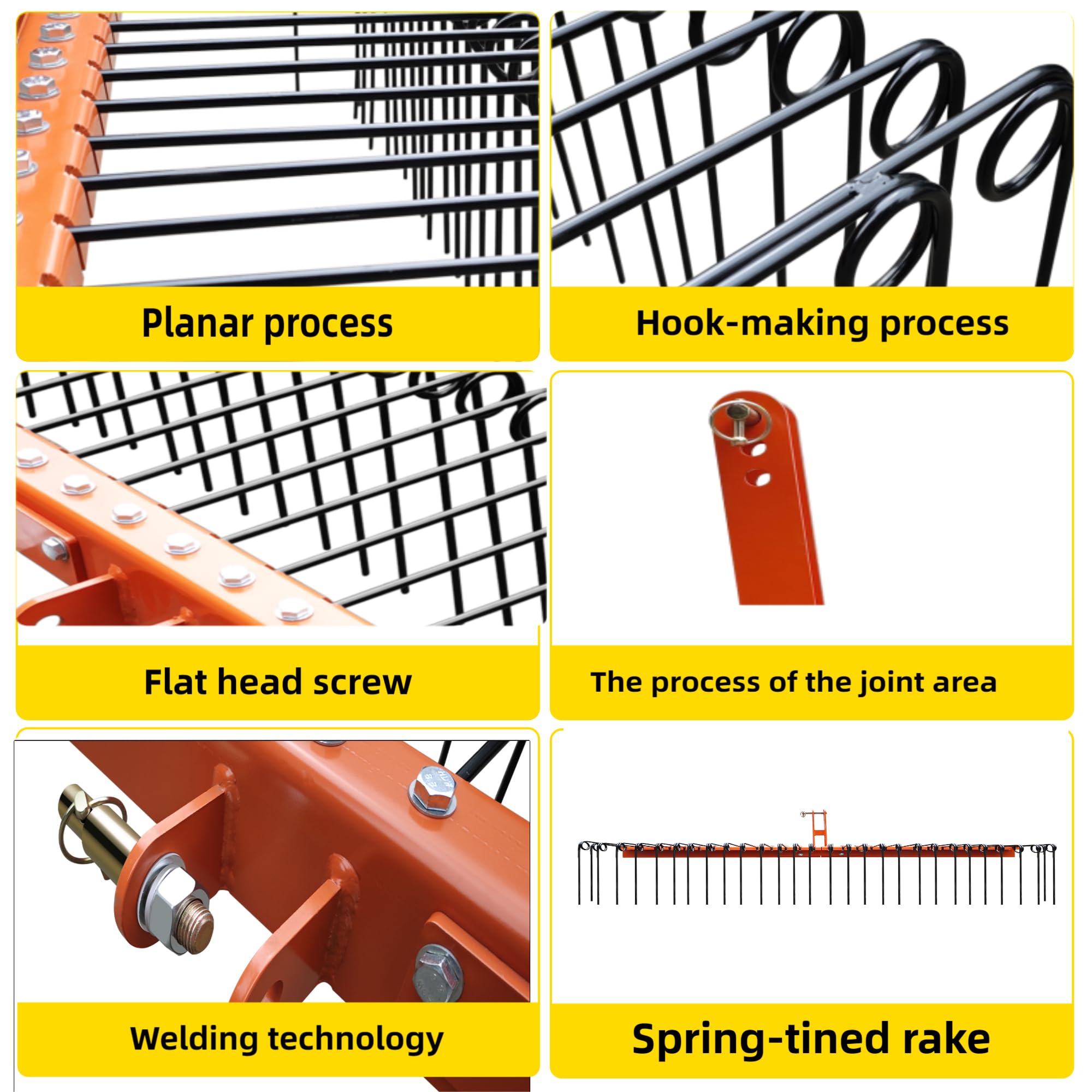 Garvee 72 Inch Pine Straw Rake Powder Coated Steel 30 Tines 3 Point Attachment Durable Rust-Resistant Landscape Garden