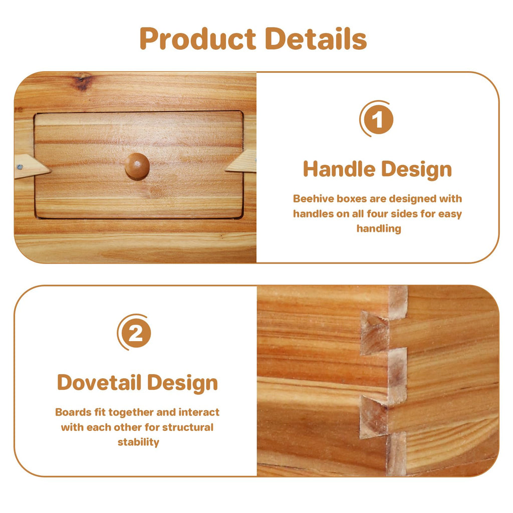 Garvee 10-Frame Deep Brood Bee Hive Box Langstroth Compatible Transparent Acrylic Window Heavy-Duty Beeswax Coated Cedarwood Durable Outdoor Beekeeping