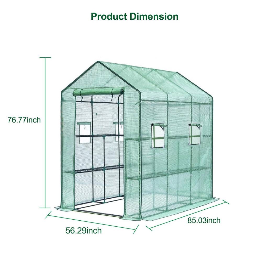 Garvee 85" x 56" x 77" Walk-In Greenhouse, Heavy-Duty Outdoor Plant Tent with UV-Resistant Weatherproof Cover, Mesh Vent Windows for Garden, Backyard & Patio, Green