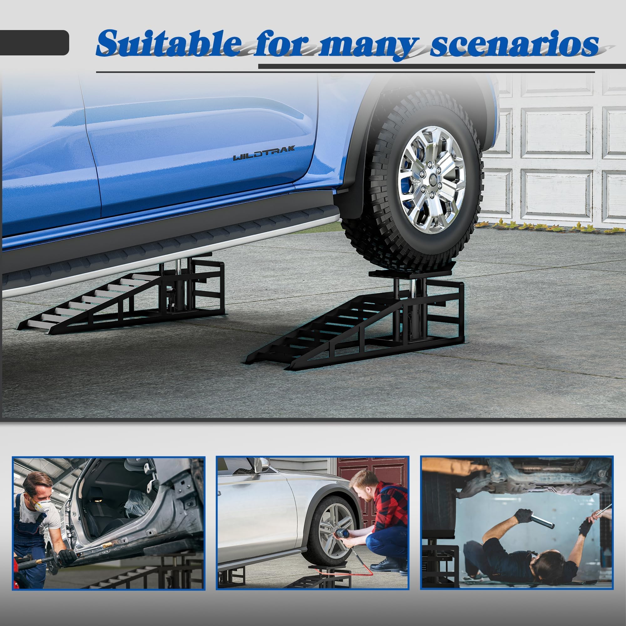 Garvee 2-Pack Hydraulic Car Ramps, 3 Ton Heavy-Duty Steel with Adjustable Height, Wide Incline, and Low Profile for Vehicle Maintenance and Garage Use, Black