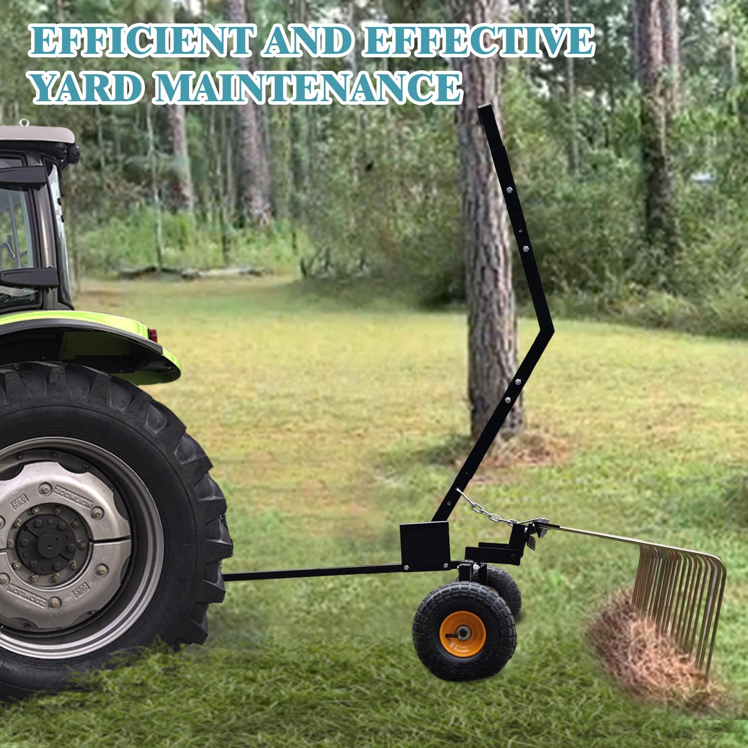 Garvee 60" Tow Behind Dethatcher with 24 Steel Tines, Pneumatic Tires, Alloy Steel, Lift Handle, Pin Hitch for Lawn Tractor, Garden and Farm Use