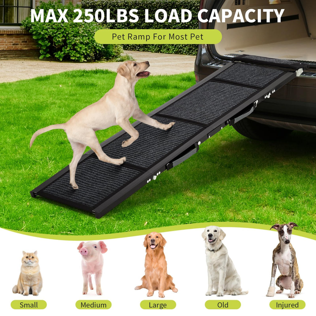 Garvee Portable Dog Car Ramp, 63"×17" Wide Folding Pet Ramp for Large Dogs with Non-Slip Surface Portable Dog Car Ramp for SUV Car, RVs & Truck, Outdoor Dog Ramp Up to 250 LBS