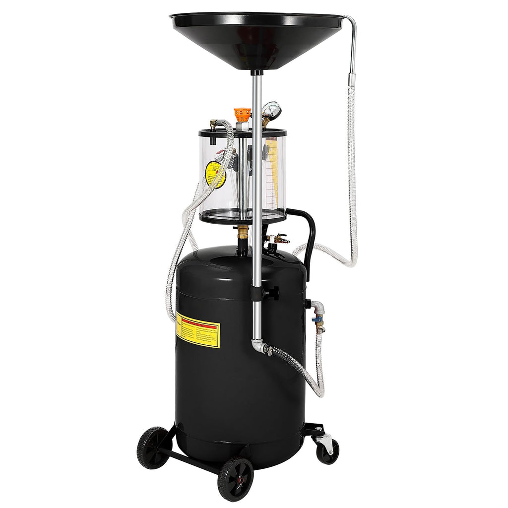 Garvee 20 Gallon Waste Oil Drain Tank Portable Air Operated Oil Drainer Adjustable Funnel Steel with Wheels Toolbox for Auto Workshops