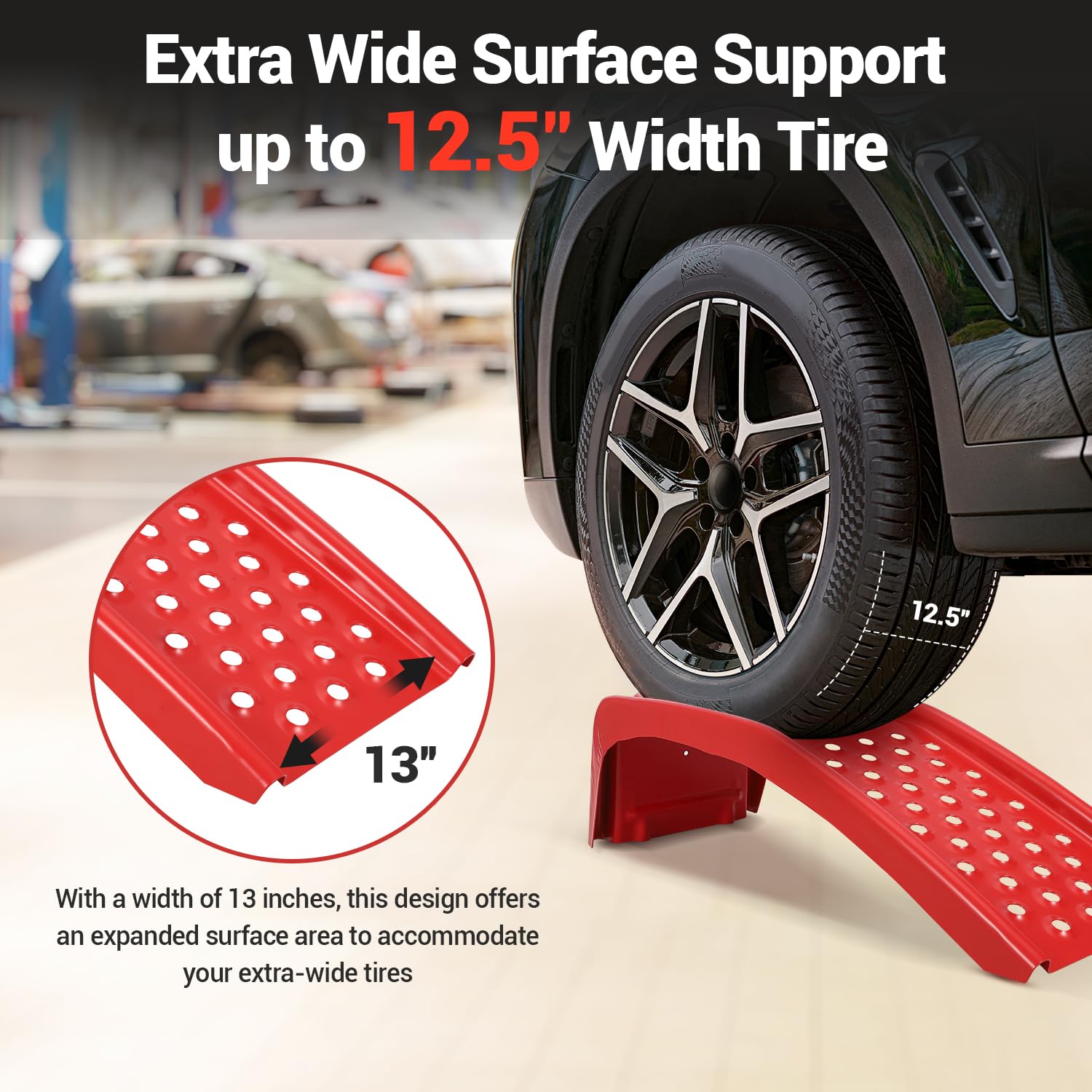 Garvee 8" Capacity 8000 LBS Solid Steel Car Ramp Set, Heavy Duty Support, Superior Traction, Powder Coated Steel, Low-Profile Design, 8" Lift Height, Home Garage Use
