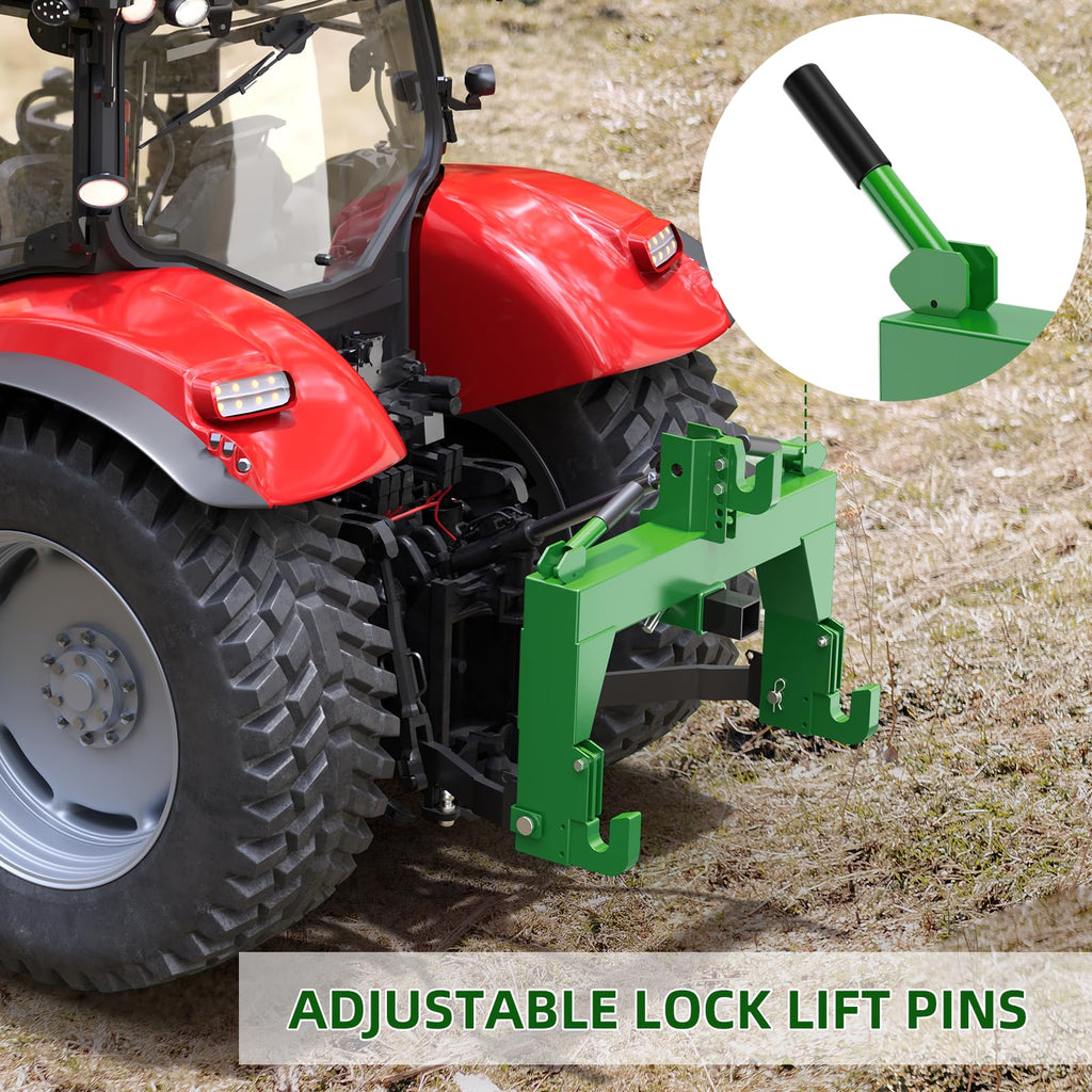 Garvee 3-Point Quick Hitch for Category 0 & 1 Tractors, 3000 lb Heavy-Duty Steel Quick Attach Hitch, Easy Install Tractor Implement Adapter, Green